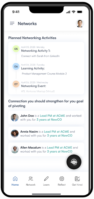 Nudge networking screen